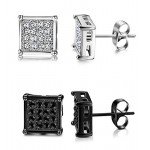 FIBO STEEL 4 Pairs Stainless Steel Stud Earrings for Men Women Ear Piercing CZ Inalid,6-8MM