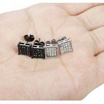 FIBO STEEL 4 Pairs Stainless Steel Stud Earrings for Men Women Ear Piercing CZ Inalid,6-8MM
