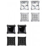 FIBO STEEL 4 Pairs Stainless Steel Stud Earrings for Men Women Ear Piercing CZ Inalid,6-8MM