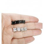 FIBO STEEL 4 Pairs Stainless Steel Stud Earrings for Men Women Ear Piercing CZ Inalid,6-8MM