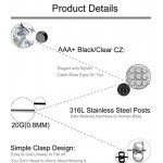 FIBO STEEL 4 Pairs Stainless Steel Stud Earrings for Men Women Ear Piercing CZ Inalid,6-8MM