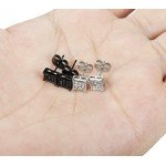 FIBO STEEL 4 Pairs Stainless Steel Stud Earrings for Men Women Ear Piercing CZ Inalid,6-8MM