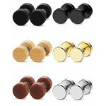 FIBO STEEL 6 Pairs Stud Earrings for Men Women Ear Piercing Ear Plugs Tunnel 18G