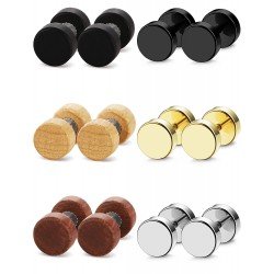 FIBO STEEL 6 Pairs Stud Earrings for Men Women Ear Piercing Ear Plugs Tunnel 18G