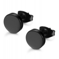 FIBO STEEL Stainless Steel Black Stud Earrings for Men Women, 3mm-8mm Available