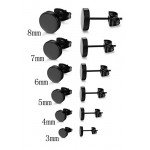 FIBO STEEL Stainless Steel Black Stud Earrings for Men Women, 3mm-8mm Available