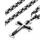 FIBO STEEL Stainless Steel Cross Pendant Mens Byzantine Chain Necklace 5mm Wide, 22-30 inches