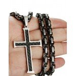 FIBO STEEL Stainless Steel Cross Pendant Mens Byzantine Chain Necklace 5mm Wide, 22-30 inches