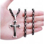 FIBO STEEL Stainless Steel Cross Pendant Mens Byzantine Chain Necklace 5mm Wide, 22-30 inches