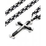 FIBO STEEL Stainless Steel Cross Pendant Mens Byzantine Chain Necklace 5mm Wide, 22-30 inches