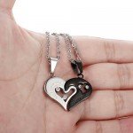 FIBO STEEL Stainless Steel Mens Womens Pendant Necklace Heart Puzzle 22 Inches Chain 2 Pcs a Set