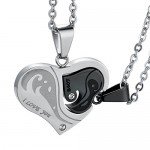FIBO STEEL Stainless Steel Mens Womens Pendant Necklace Heart Puzzle 22 Inches Chain 2 Pcs a Set
