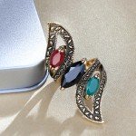 Fashion 2016 Vintage Big Ring Antique Gold Color Mosaic Colorful Resin Rings For Women Size 6 7 8 9 10 11 Turkish Jewelry