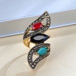 Fashion 2016 Vintage Big Ring Antique Gold Color Mosaic Colorful Resin Rings For Women Size 6 7 8 9 10 11 Turkish Jewelry