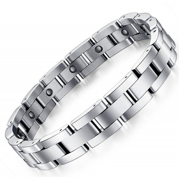 Father's Day Bracelet Men Sleek Magnetic Therapy Wristband in Velvet Gift Box with Free Link Remove Tool,9 inch