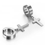 Flongo Men's Womens Vintage Stainless Steel Cross Dangle Hinged Hoop Earrings, Stainless Steel Hoop Huggie Earrings Cross Drop Dangle Earrings