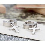 Flongo Men's Womens Vintage Stainless Steel Cross Dangle Hinged Hoop Earrings, Stainless Steel Hoop Huggie Earrings Cross Drop Dangle Earrings