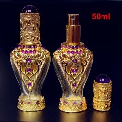 Free Ship 1PC 50ml Big Perfume Bottle Arab Style Glass Spray Bottle Antiqued Retro Hollow Flower Alloy Bottle Wedding Craft Gift