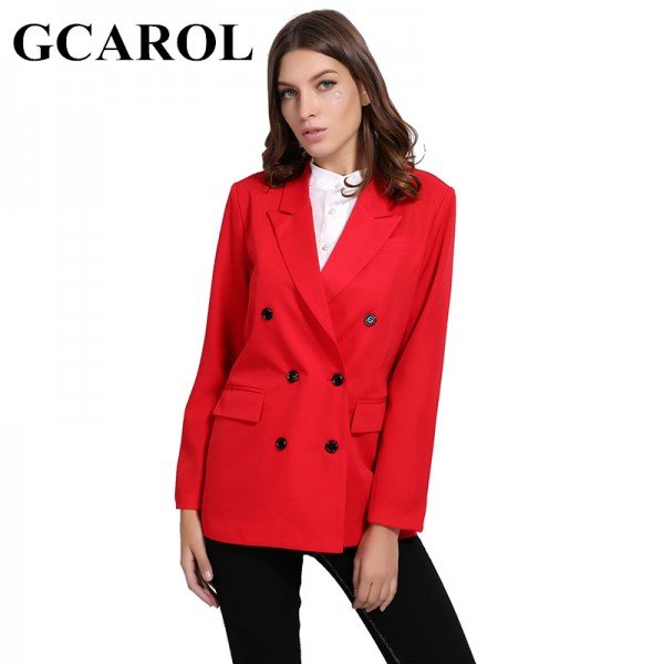 GCAROL New Arrival Spring Autumn Women Blazer Double-Breasted Button Notched Collar OL Work Office Suits Outwear 
