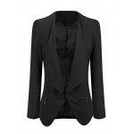 GRAPENT Women's Open Front Draped Asymmetric Side Zip Business Blazer Jacket