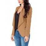 GRAPENT Women's Open Front Draped Asymmetric Side Zip Business Blazer Jacket