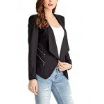 GRAPENT Women's Open Front Draped Asymmetric Side Zip Business Blazer Jacket