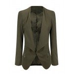 GRAPENT Women's Open Front Draped Asymmetric Side Zip Business Blazer Jacket