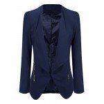 GRAPENT Women's Open Front Draped Asymmetric Side Zip Business Blazer Jacket