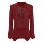 GRAPENT Women's Open Front Draped Asymmetric Side Zip Business Blazer Jacket