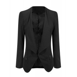 GRAPENT Women's Open Front Draped Asymmetric Side Zip Business Blazer Jacket