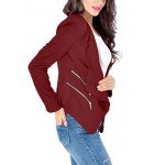 GRAPENT Women's Open Front Draped Asymmetric Side Zip Business Blazer Jacket
