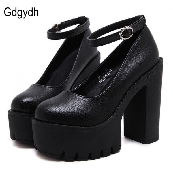 Gdgydh 2018 new spring autumn casual high-heeled shoes sexy ruslana korshunova thick heels platform pumps Black White Size 40