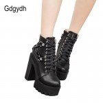 Gdgydh Fashion Black Martin Boots Women Spring Autumn Lace-up Soft Leather Platform Shoes Woman Party Ankle Boots High Heels