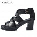 Genuine Leather high heels gladiator sandals women summer ladies shoes