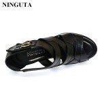 Genuine Leather high heels gladiator sandals women summer ladies shoes