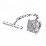 HAWSON Mens Square Tie Tack With Chains Check Tie Clip Button