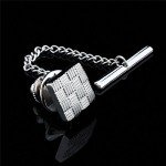 HAWSON Mens Square Tie Tack With Chains Check Tie Clip Button