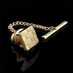 HAWSON Mens Square Tie Tack With Chains Check Tie Clip Button