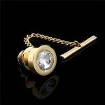 HAWSON Mens Tie Tack With Chain Round Crystal Wedding Business Accessories
