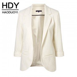 HDY Haoduoyi 2018 Spring Slim Fit Blazer Women Formal Jackets Office Work Open Front Notched Blazer Black Ladies Blazer  