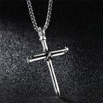 HIJONES Men's Stainless Steel Nail Cross Charm Pendant Necklace Polished Gold Silver Black