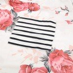 HIKARE Women's Summer Floral Print Striped Short Sleeve Casual T-Shirt Tops With Pocket