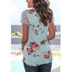 HIKARE Women's Summer Floral Print Striped Short Sleeve Casual T-Shirt Tops With Pocket