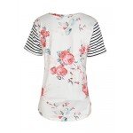 HIKARE Women's Summer Floral Print Striped Short Sleeve Casual T-Shirt Tops With Pocket