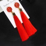 HOCOLE Bohemian Crystal Tassel Earrings Black White Blue Red Pink Silk Fabric Long Drop Dangle Tassel Earrings For Women Jewelry