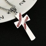 HZMAN Baseball Cross Pendant, I CAN DO ALL THINGS STRENGTH Bible Verse Stainless Steel Necklace