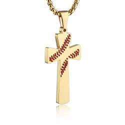 HZMAN Baseball Cross Pendant, I CAN DO ALL THINGS STRENGTH Bible Verse Stainless Steel Necklace