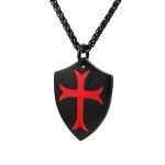 HZMAN Knights Templar Cross Joshua 1:9 Shield Stainless Steel Pendant Necklace with 24 inch Chain