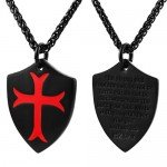 HZMAN Knights Templar Cross Joshua 1:9 Shield Stainless Steel Pendant Necklace with 24 inch Chain