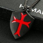 HZMAN Knights Templar Cross Joshua 1:9 Shield Stainless Steel Pendant Necklace with 24 inch Chain